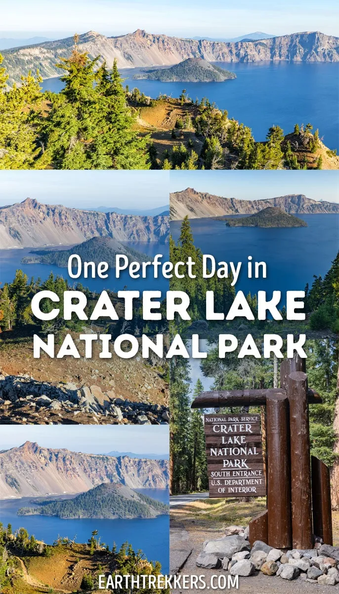 One day in Crater Lake National Park, Oregon. On this itinerary, visit Rim Drive, Garfield Peak, Watchman Peak, the best viewpoints, and Wizard Island.