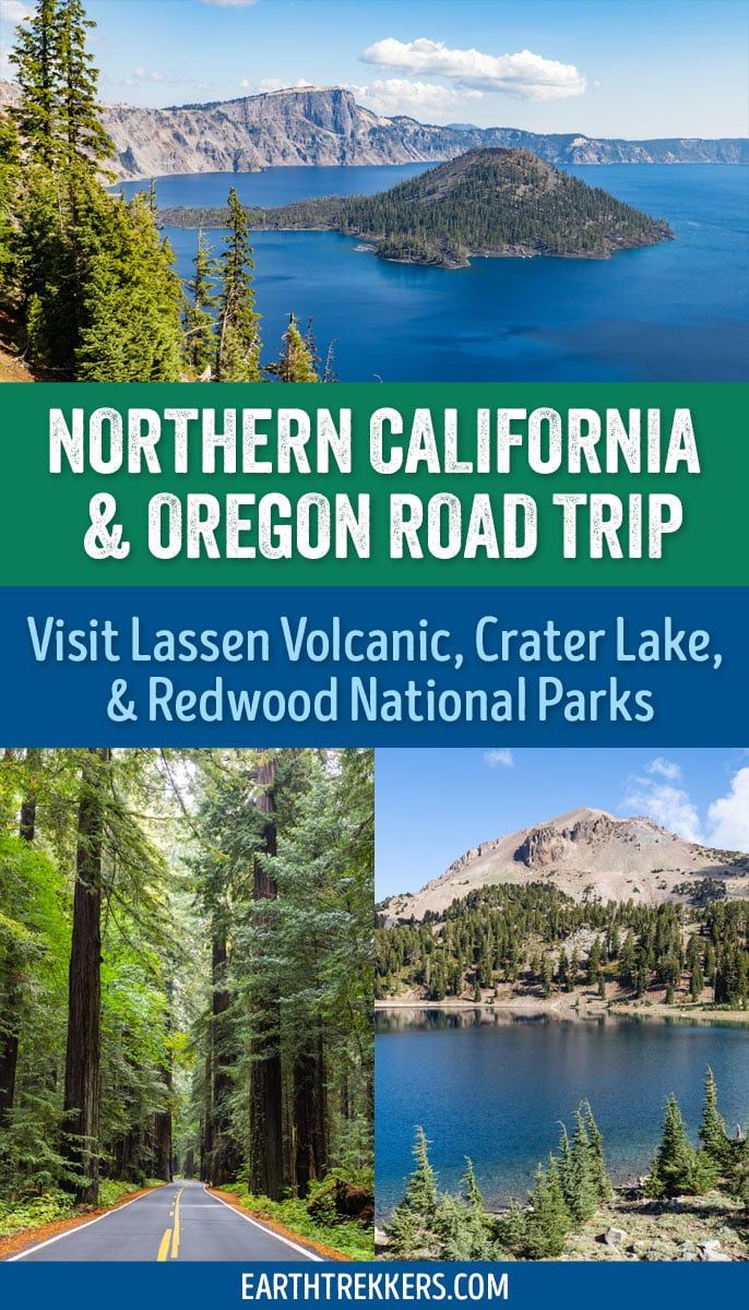 10 day California Oregon road trip itinerary to three US National Parks: Lassen Volcanic, Crater Lake, and Redwoods.