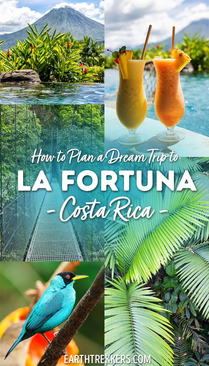 Best things to do in La Fortuna, Costa Rica. Ziplining, canyoning, Arenal Volcano, hot springs, Tabacon, day trip to Rio Celeste, waterfalls, and so much more.