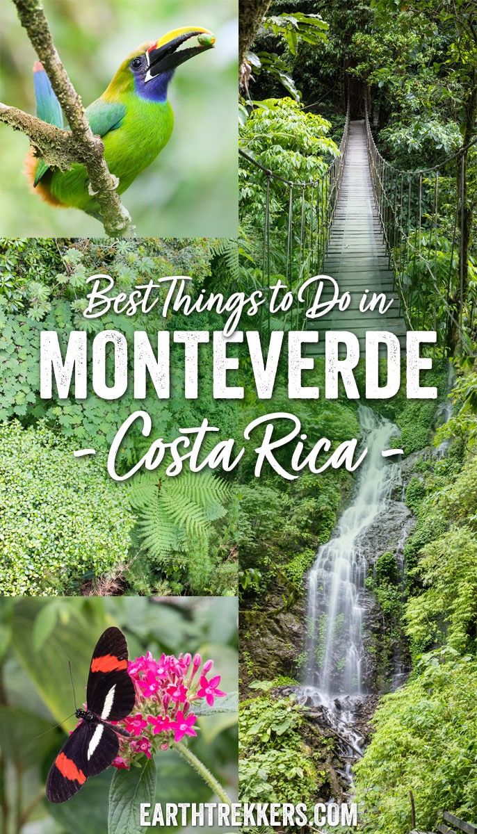Best things to do in Monteverde, Costa Rica. Ziplining canopy tours, hanging bridges, Resplendent Quetzal, El Tigre Waterfalls hike, butterfly and orchid gardens, plus where to eat and where to stay.