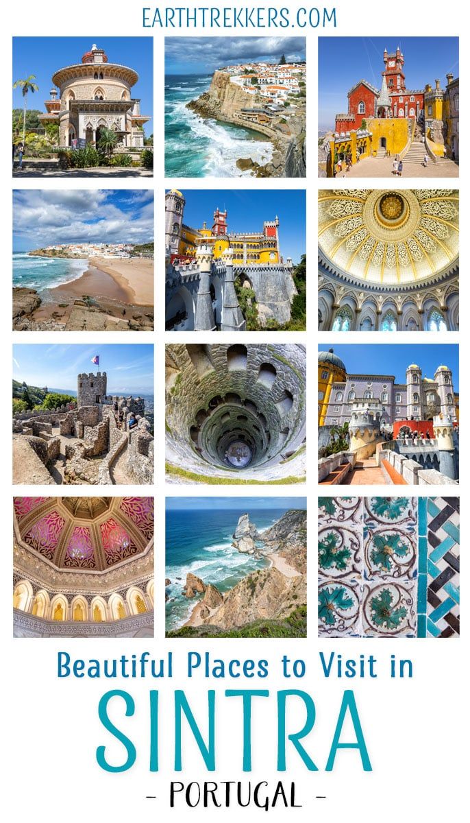 Best things to do in Sintra, Portugal. Pena Palace, Moorish Castle, Quinta da Regaleira, Initiation Well, Park and Palace of Monserrate, National Palace of Sintra, Cabo da Roca, Praia da Ursa, and more.