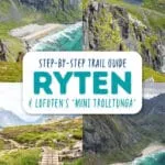 Ryten Hike and how to get to the mini-Trolltunga in the Lofoten Islands, Norway. Enjoy awesome views over Kvalvika Beach. Here's how to do it.
