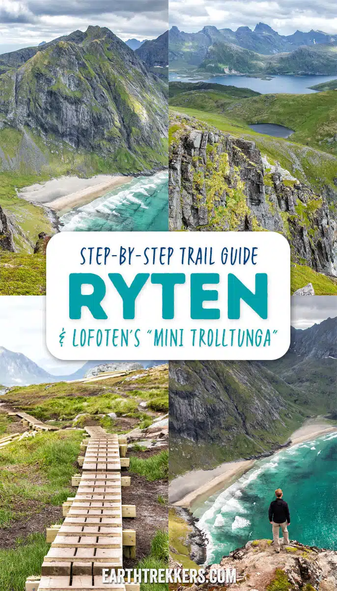 Ryten Hike and how to get to the mini-Trolltunga in the Lofoten Islands, Norway. Enjoy awesome views over Kvalvika Beach. Here's how to do it.