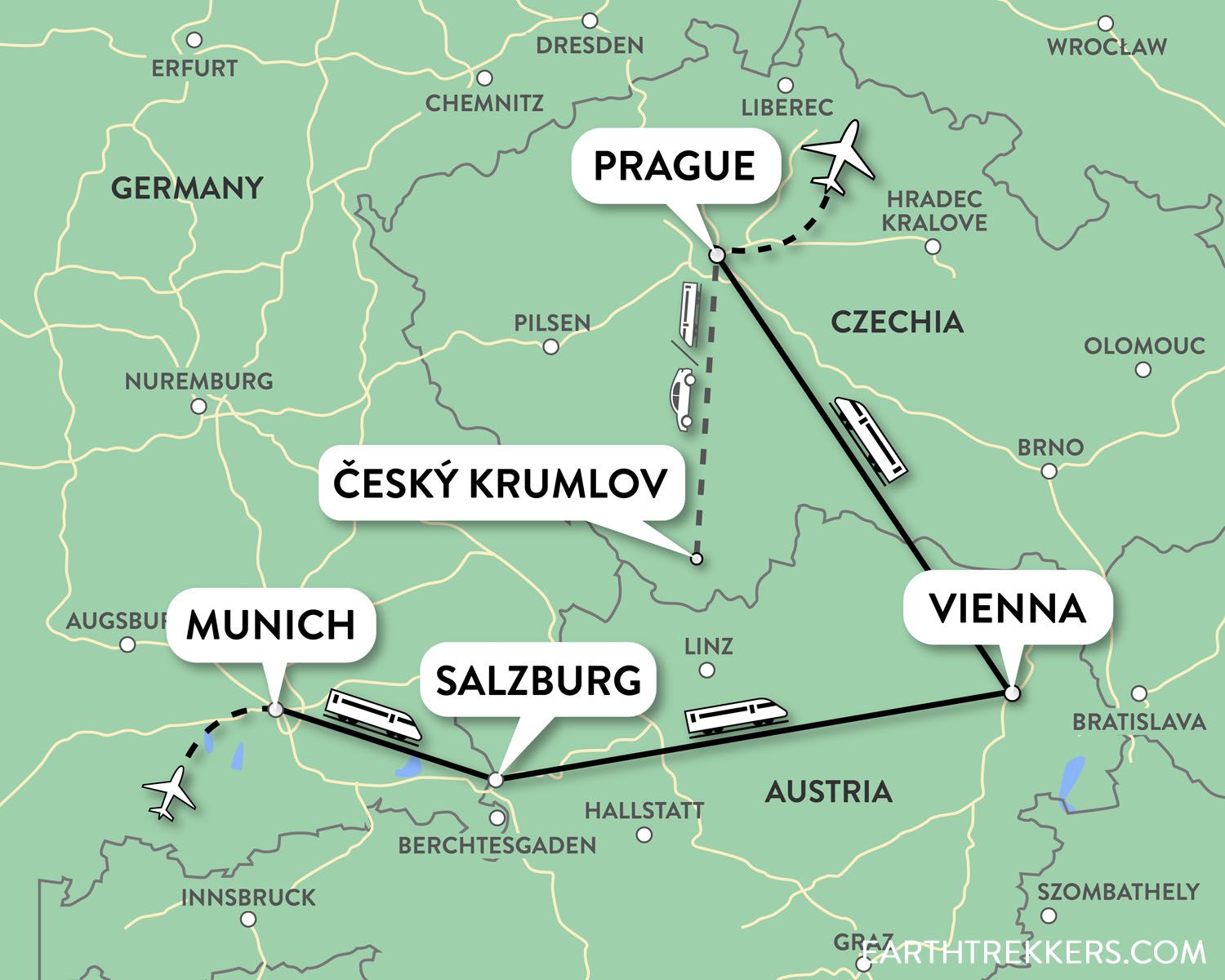 Munich Vienna Prague Itinerary Map