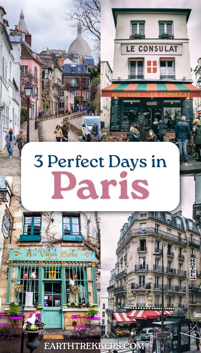 3 days in Paris itinerary. Visit the Eiffel Tower, the Louvre, Arc de Triomphe, Montmartre, Versailles, Musee d'Orsay, Notre-Dame Cathedral, and more.