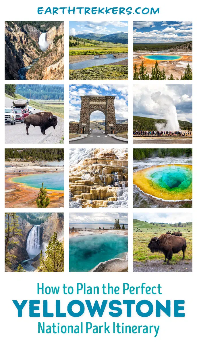 Yellowstone National Park itinerary: Visit Old Faithful, Grand Prismatic Spring, Grand Canyon of the Yellowstone, Hayden and Lamar Valleys, geyser basins, swimming holes, waterfalls, and more.