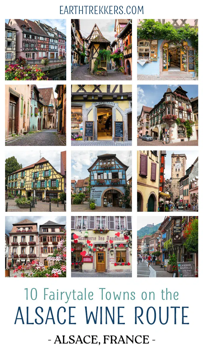 Fairytale towns to visit on the Alsace Wine Route, France. Colmar, Riquewihr, Eguisheim, Kaysersberg, Ribeauville, Bergheim, Obernai, and more.