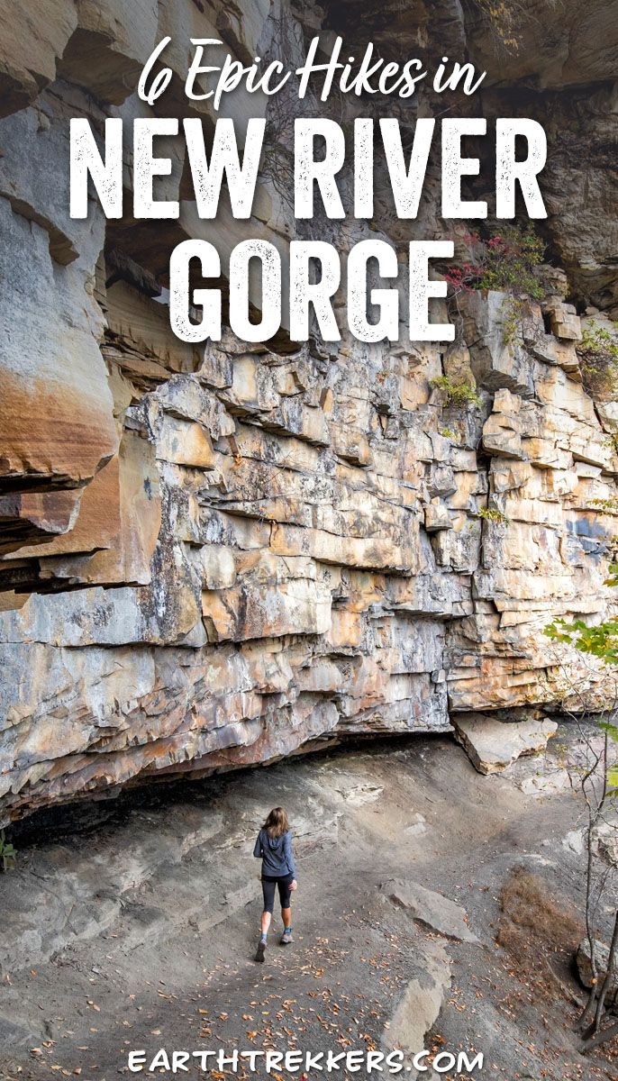 6 best hikes in New River Gorge National Park in West Virginia: Endless Wall Trail, Long Point Trail, Kaymoor Miners Trail, Castle Trail, Tunnel Trail and Sandstone Falls.