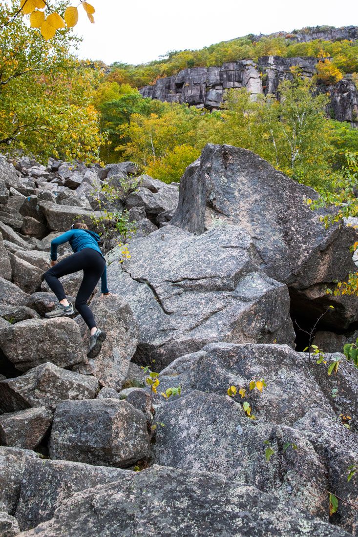 Julie Rock Scrambling Precipice Trail in Acadia
