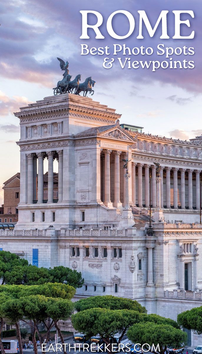 20 best views of Rome and its famous landmarks, including the Colosseum, St. Peter's Basilica, the Roman Forum, the Spanish Steps, rooftop bars and restaurants, the Tiber River, and more.